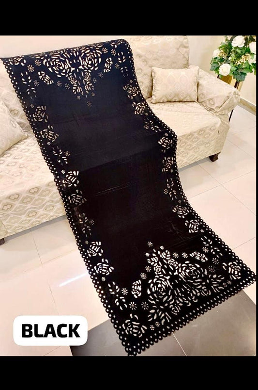 NEW LASER CUTWORK VELVET SHAWL (BLACK-GULAB)