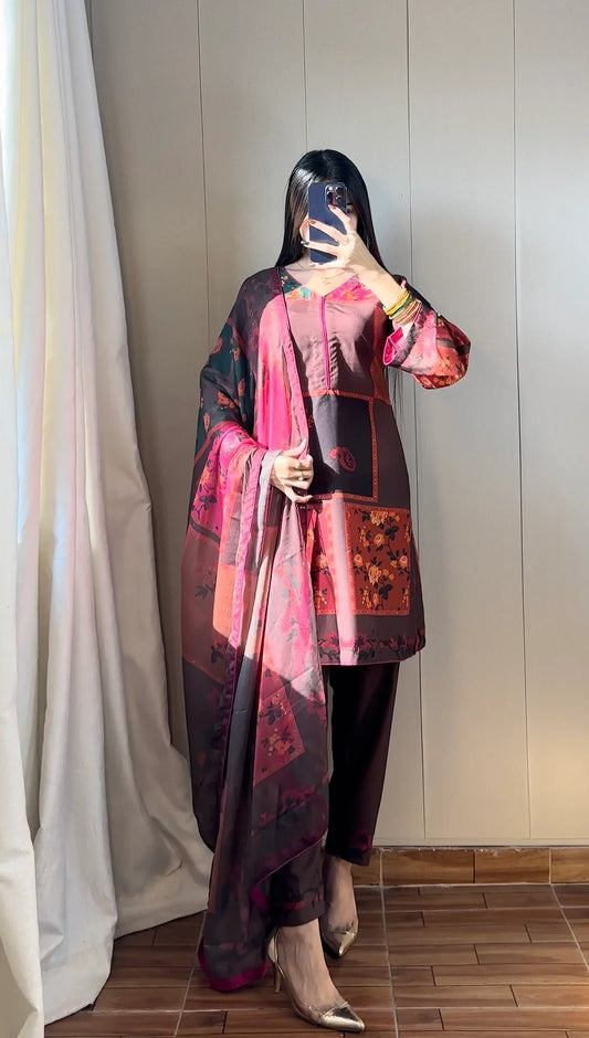 3PCS VIRAL DRESS UNSTICHED CO-ORD-SETS