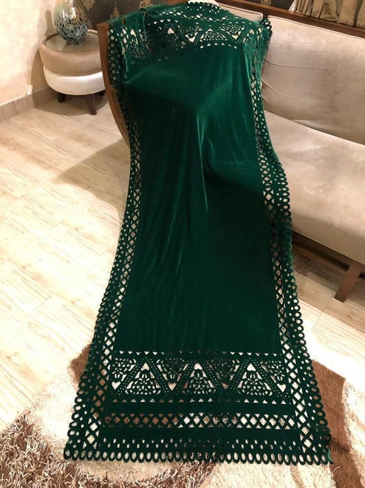 NEW LASER CUTWORK VELVET SHAWL (GREEN Z-Z)