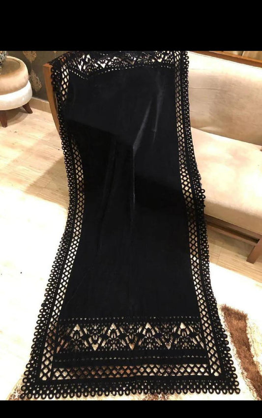 NEW LASER CUTWORK VELVET SHAWL (BLACK Z-Z)
