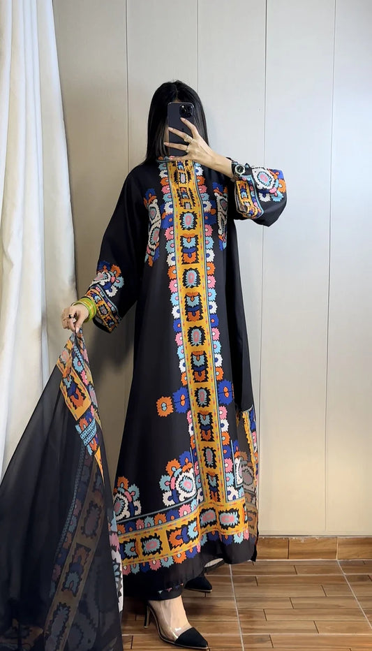 BLACK VIRAL KAFTAN UNSTICH 3pcs CO-ORD-SETS