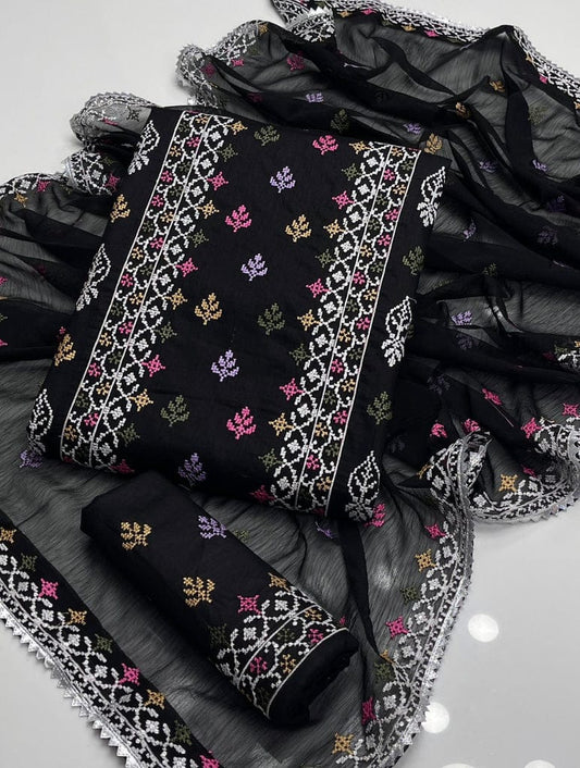CROSSTICH EMBROIDERED 3pcs LAWN COLLECTION (black)