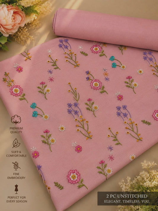 Pure lawn embroidered 2pcs (light pink-peach)