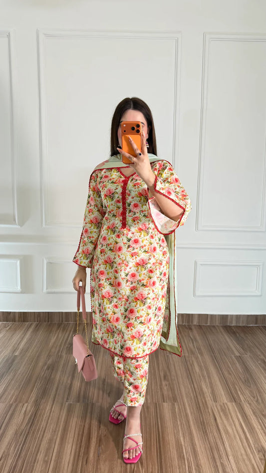 . Summer swiss lawn 3pcs unstich dress(pista)