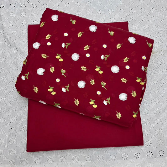3D EMBROIDERED LAWN 2pcs (redish mehroon)