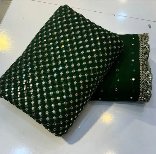 HIBA BUKHARI 3PCS CHIFFON DRESS (bottle green)