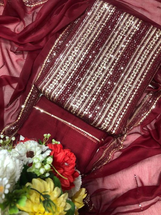 3PEC SEQUENCE CHIFFON (MEHROON)