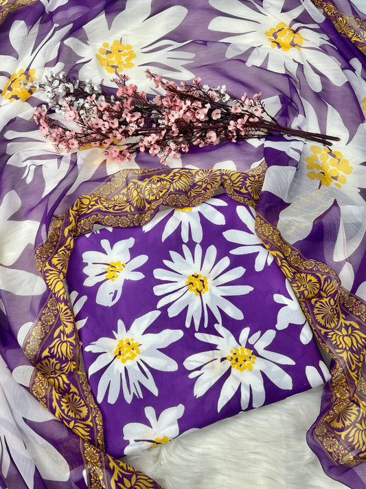 PRINTED SWISS LAWN 3PCS(sunflower purple)