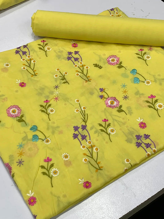 Pure lawn embroidered 2pcs (butter yellow)
