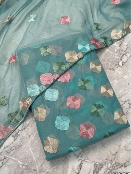 SOFT CHIFFON MULTI THREAD WORK UNSTICH 3pcs(mint)