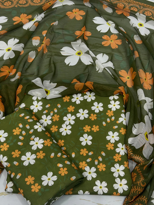 PRINTED SWISS LAWN 3PCS (green floral)