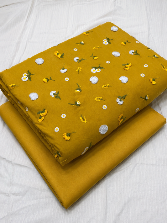 3D EMBROIDERED LAWN 2pcs (mustard)