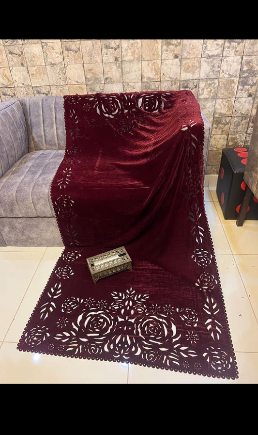 NEW LASER CUTWORK VELVET SHAWL (MEHROON GULAB)