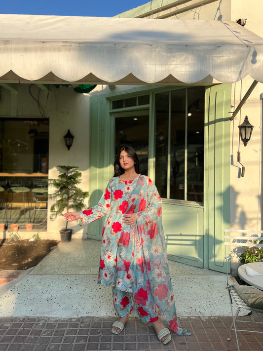 PRINTED SWISS LAWN 3PCS (Red-floral)