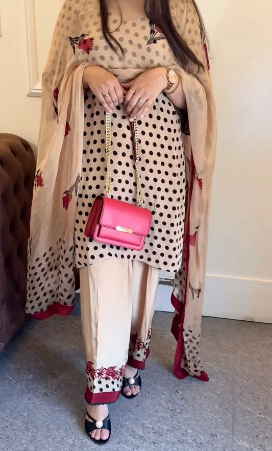 DIGITAL PRINT SHALMOZE 3pcs SILK (polka-dots)