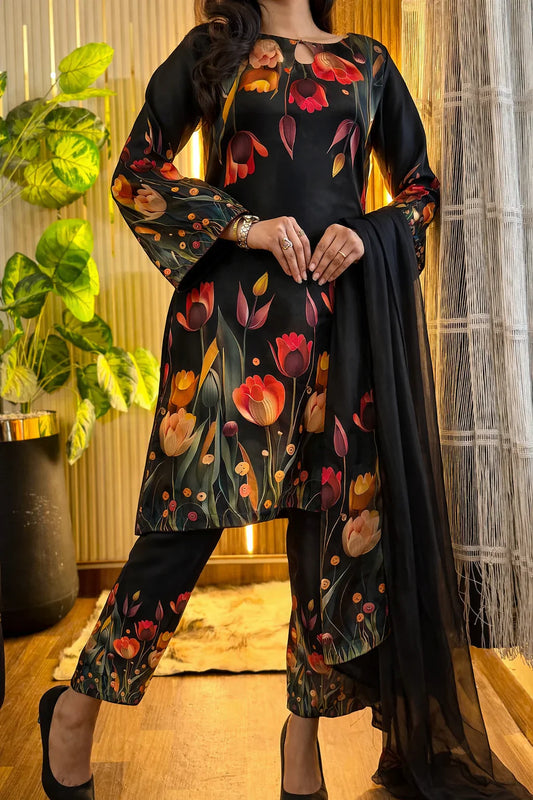 Digital Print Silk 3pcs (BLACK-3D)