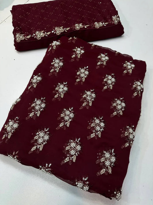 SOFT CHIFFON FINE PEARLS 3PEC (Mehroon)