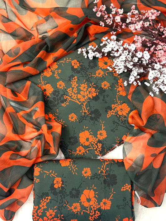 PRINTED SWISS LAWN 3PCS (orange & green)