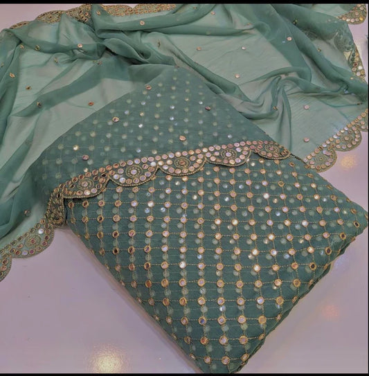 HIBA BUKHARI 3PCS CHIFFON DRESS (mint green)