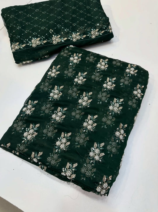 SOFT CHIFFON FINE PEARLS 3PEC (BOTTLE GREEN)