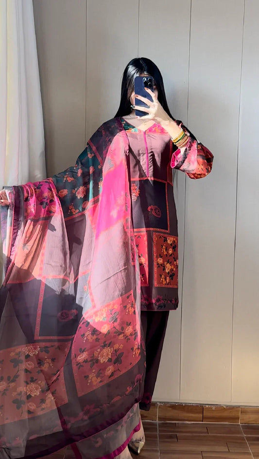 3PCS VIRAL DRESS UNSTICHED CO-ORD-SETS
