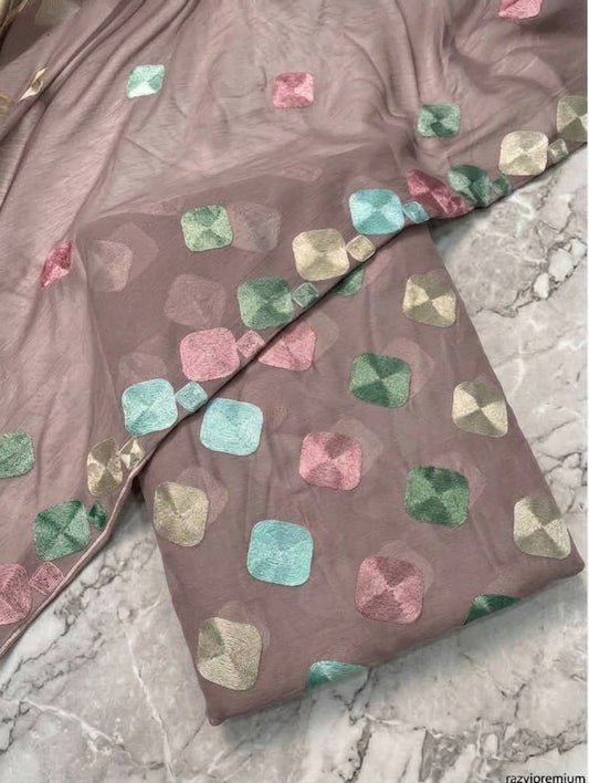 SOFT CHIFFON MULTI THREAD WORK UNSTICH 3pcs(pyazi)