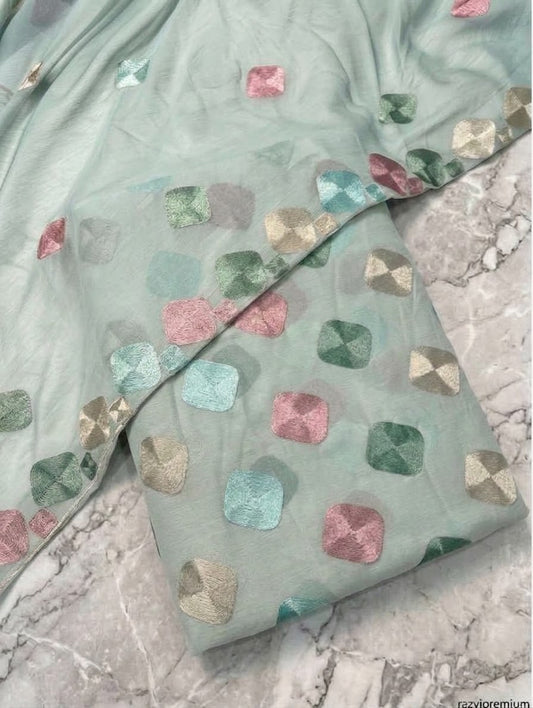 SOFT CHIFFON MULTI THREAD WORK UNSTICH 3pcs(gray)