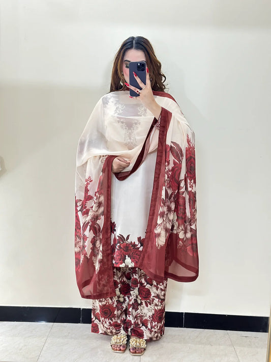 DIGITAL PRINT SHALMOZE SILK 3pcs(adan-libas mehroon)