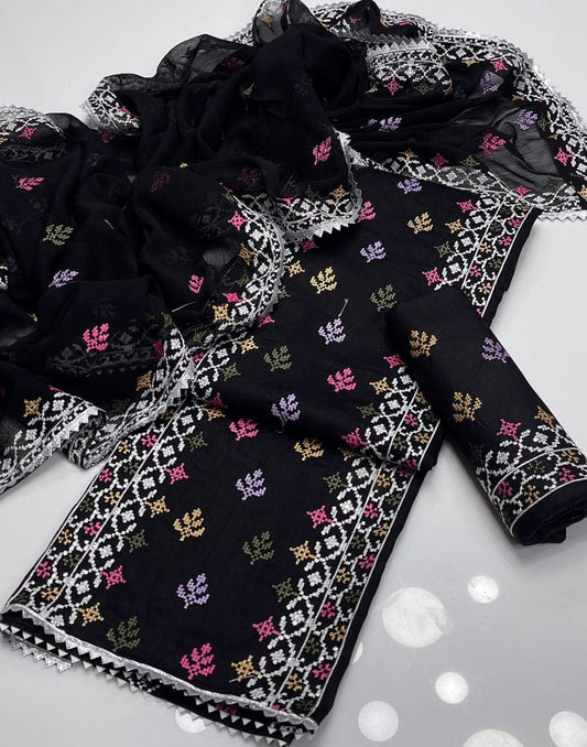 CROSSTICH EMBROIDERED 3pcs LAWN COLLECTION (black)