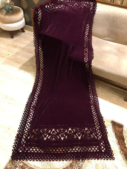 NEW LASER CUTWORK VELVET SHAWL (MEHROON Z-Z)