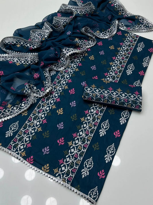 CROSSTICH EMBROIDERED 3pcs LAWN COLLECTION (zinc)