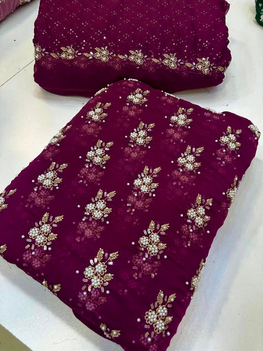 SOFT CHIFFON FINE PEARLS 3PEC (Deep-burgendy)