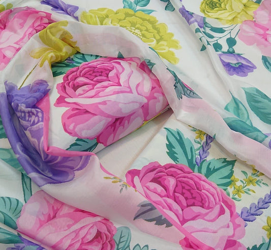 PRINTED SWISS LAWN 3PCS (white-Gulab)