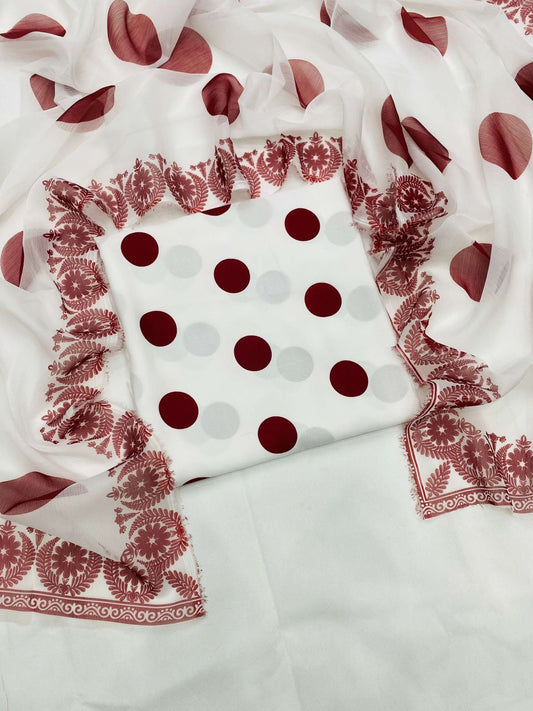 PRINTED SWISS LAWN 3PCS(mehroon polka)