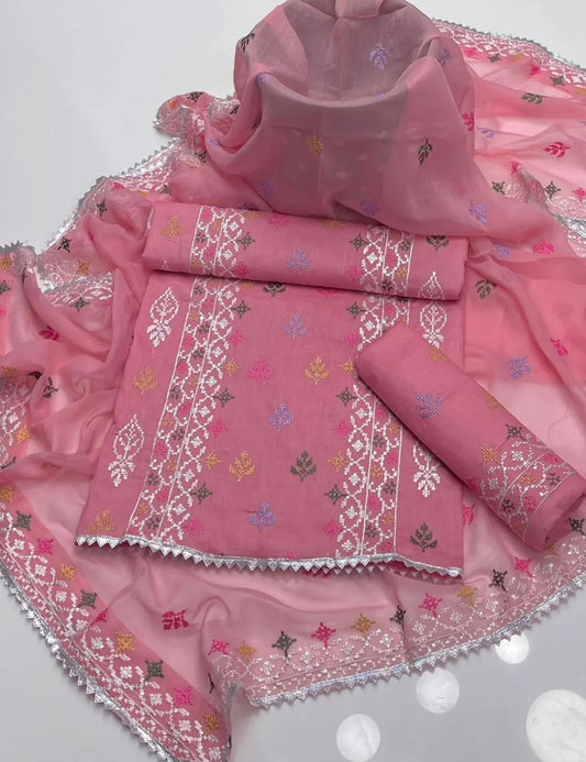 CROSSTICH EMBROIDERED 3pcs LAWN COLLECTION (tea-pink)